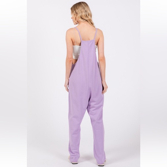 17 French Terry Jumpsuit Solid Harem Sleeveless V-neck - Picture 7 of 8